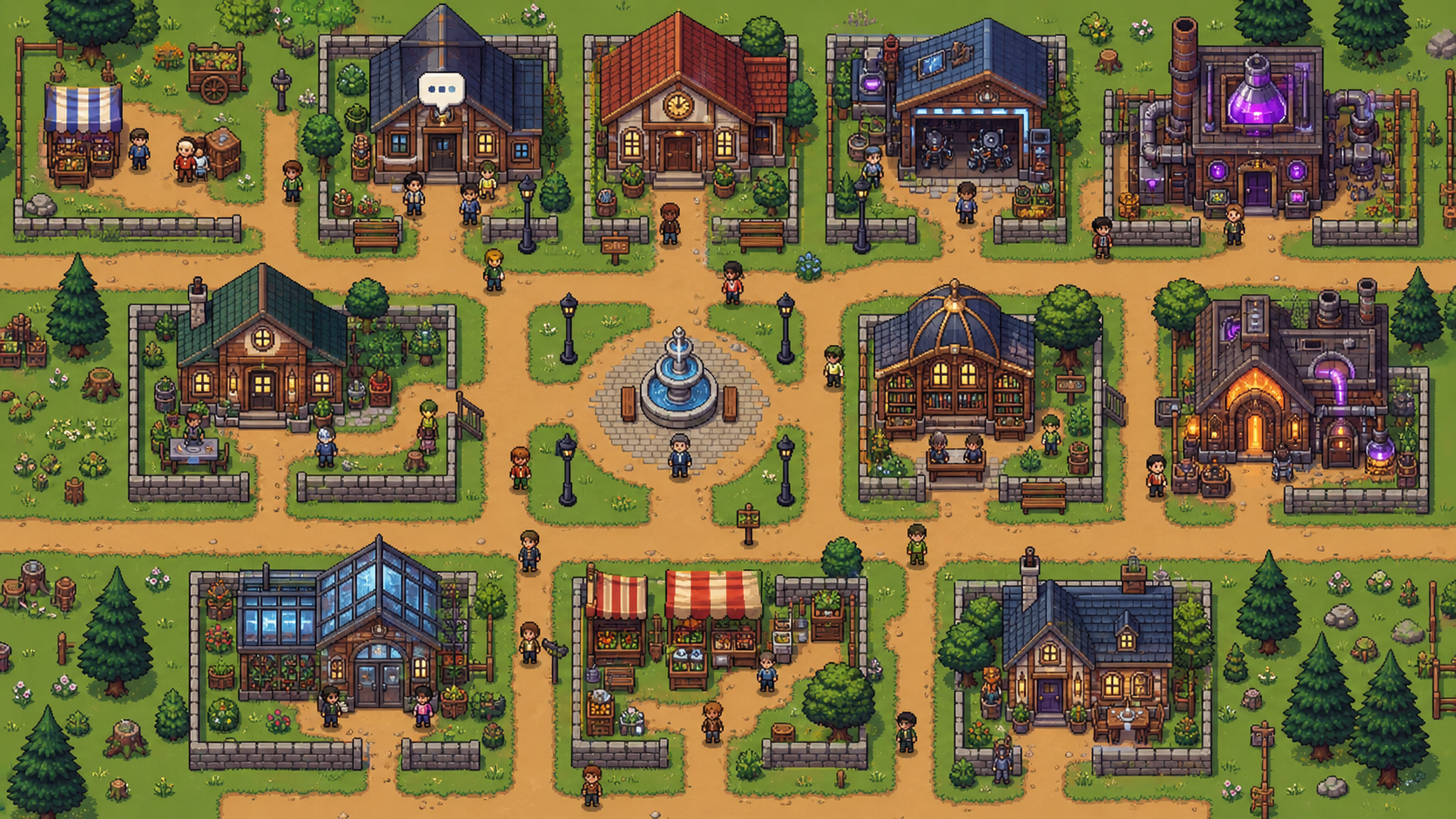 Pixel-art Copilot Town map